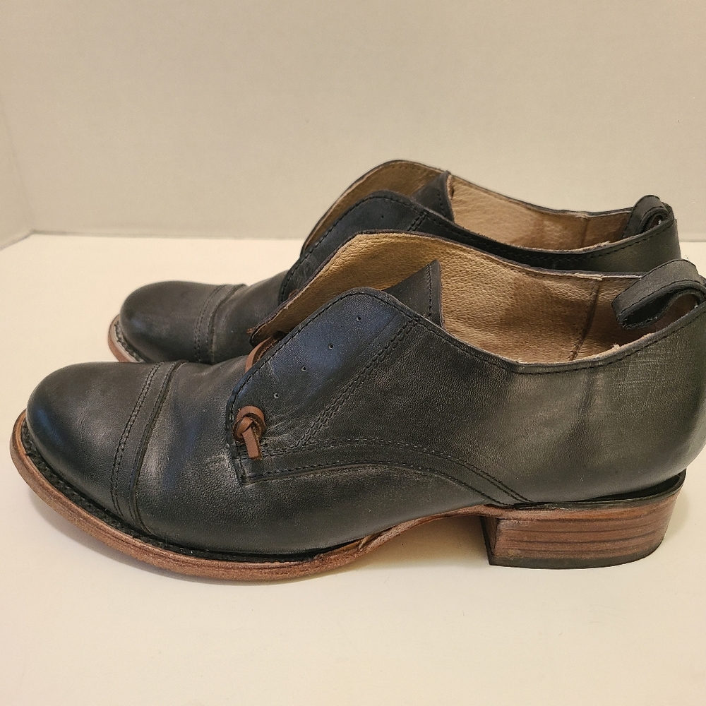 Freebird By Steven "Mabel" Black Grey Distressed Leather Shoes Size 10 - Picture 7 of 15